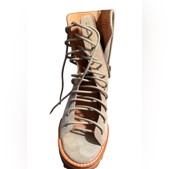 Jeffrey Campbell Free People NWOT Taupe Suede Open Front Lace up 4.5” Heel Shoes - Picture 5 of 11